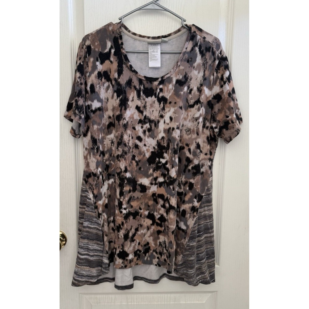LOGO Lounge Lori Goldstein Tunic Top Size‎ 1X short sleeve side panels multi